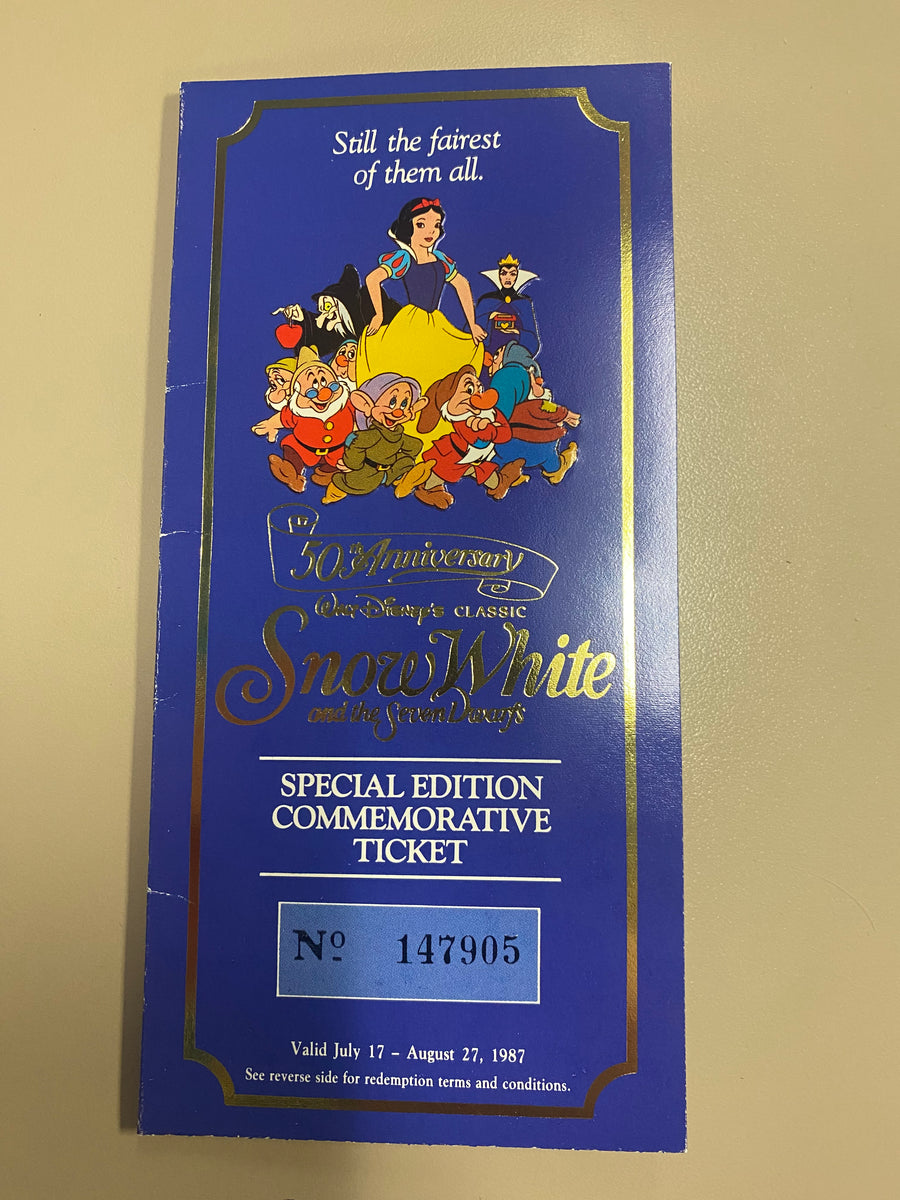 Disney 1987 50th Anniversary Snow White Commemorative Passport Ticket The Wonderful World Of 