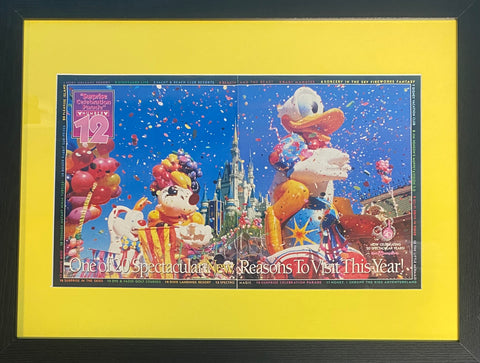 Vintage 1991 Walt Disney World 20th Anniversary Double Page Framed Ad 18x24