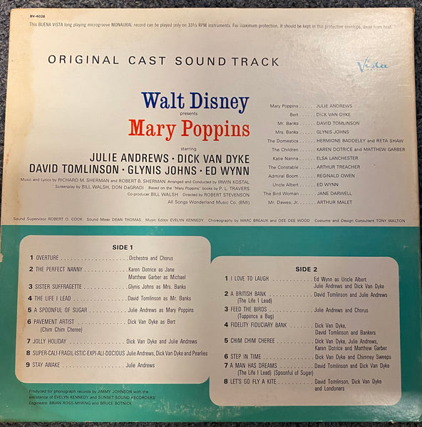 Walt Disney's Mary Poppins Original Cast LP Vinyl 1964 Buena Vista Records