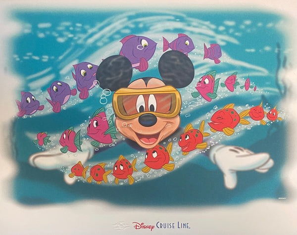 Disney Mickey Diving At Castaway Cay Framed Print By Brian Blackmore W/COA DCL