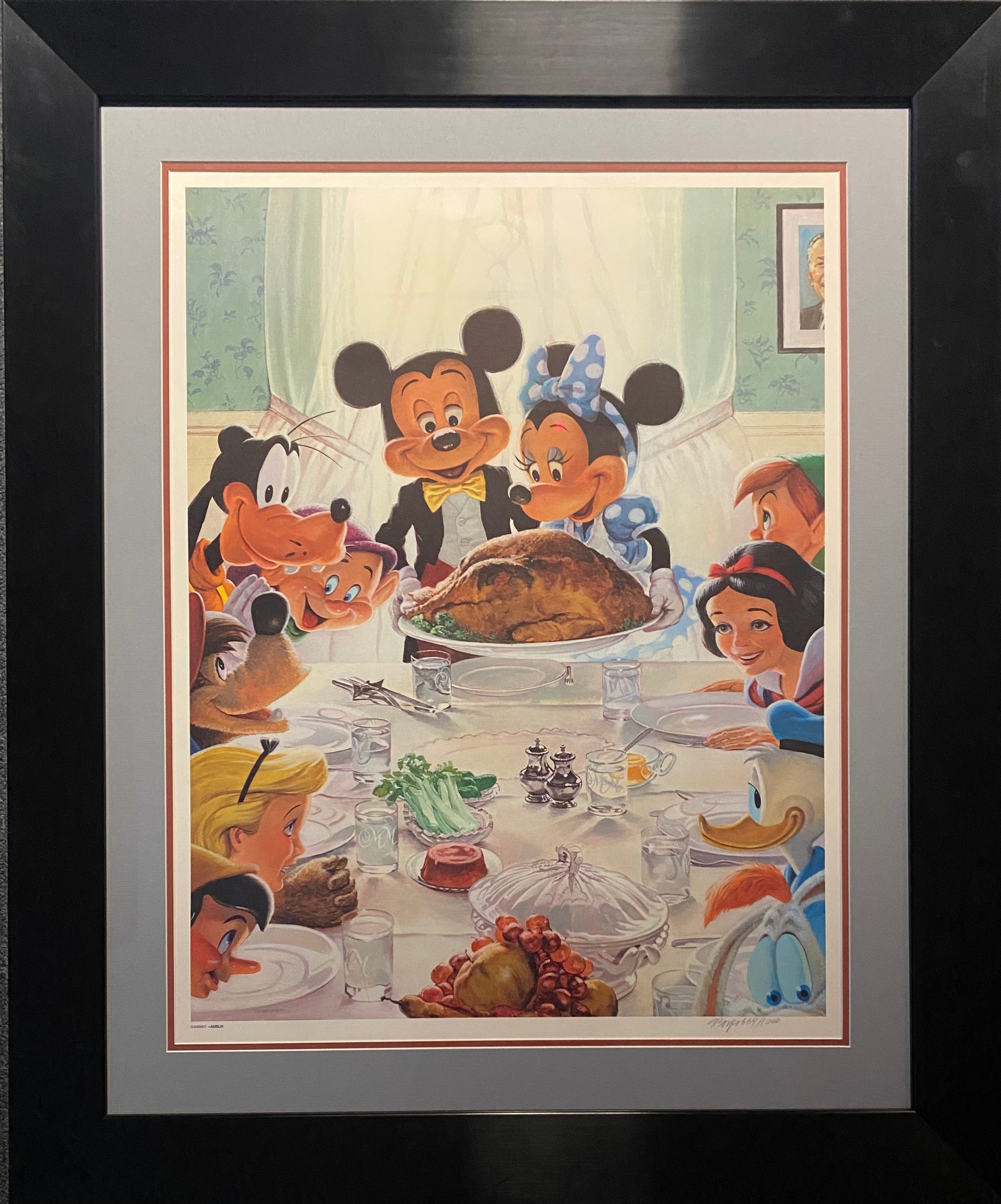 Mickey Mouse and Friends - Family Dinner Limited Edition Lithograph Print Framed Signed by Charles Boyer