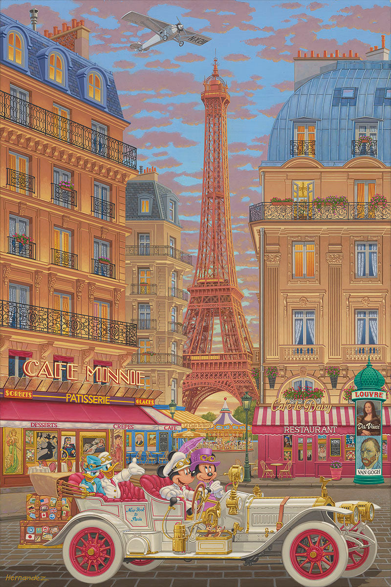 New York To Paris by Manuel Hernandez Limited Edition On Canvas featuring Mickey and Friends