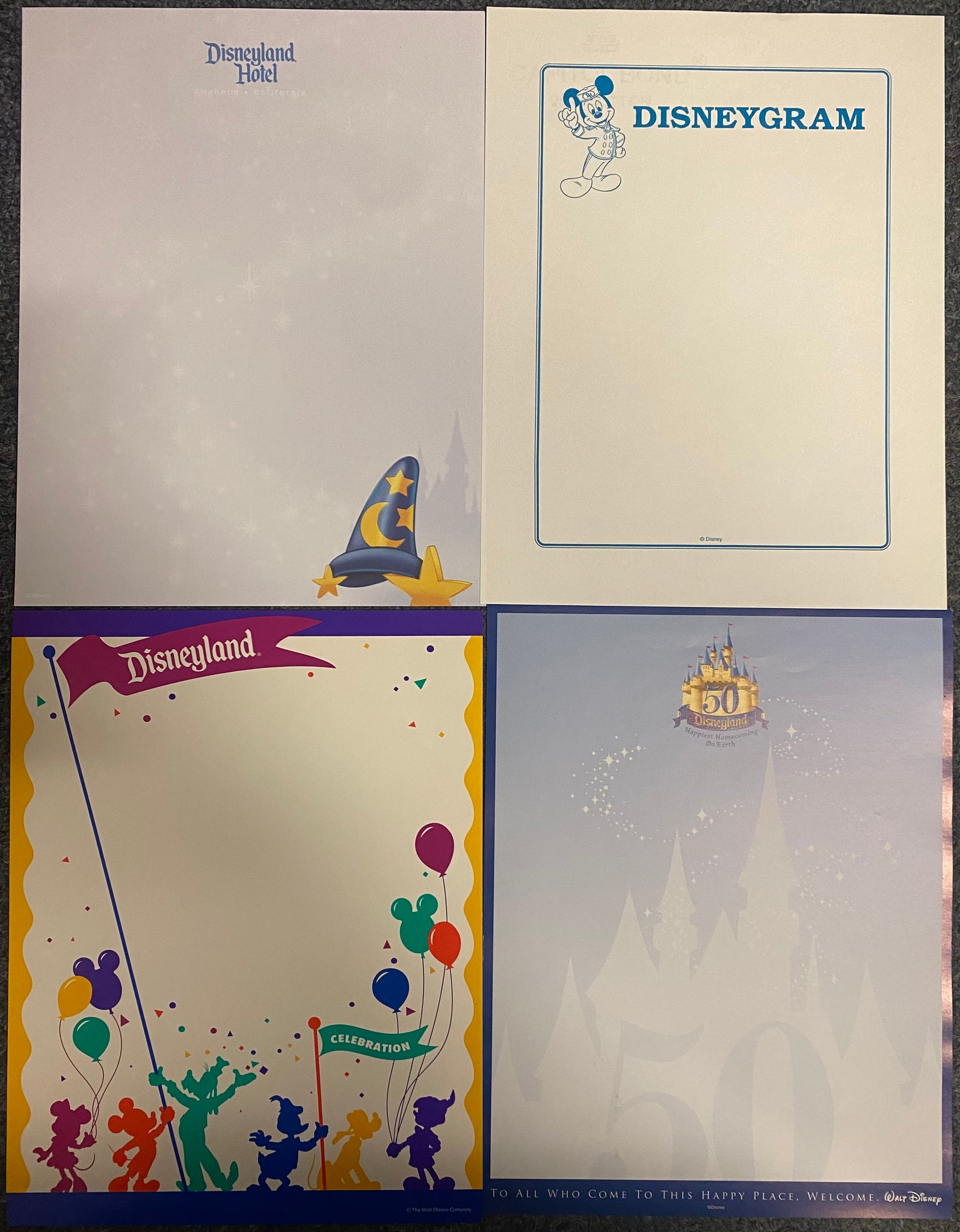 Lot of 4 Vintage Disney Stationary Paper- Disneyland Hotel - 50th - 90s