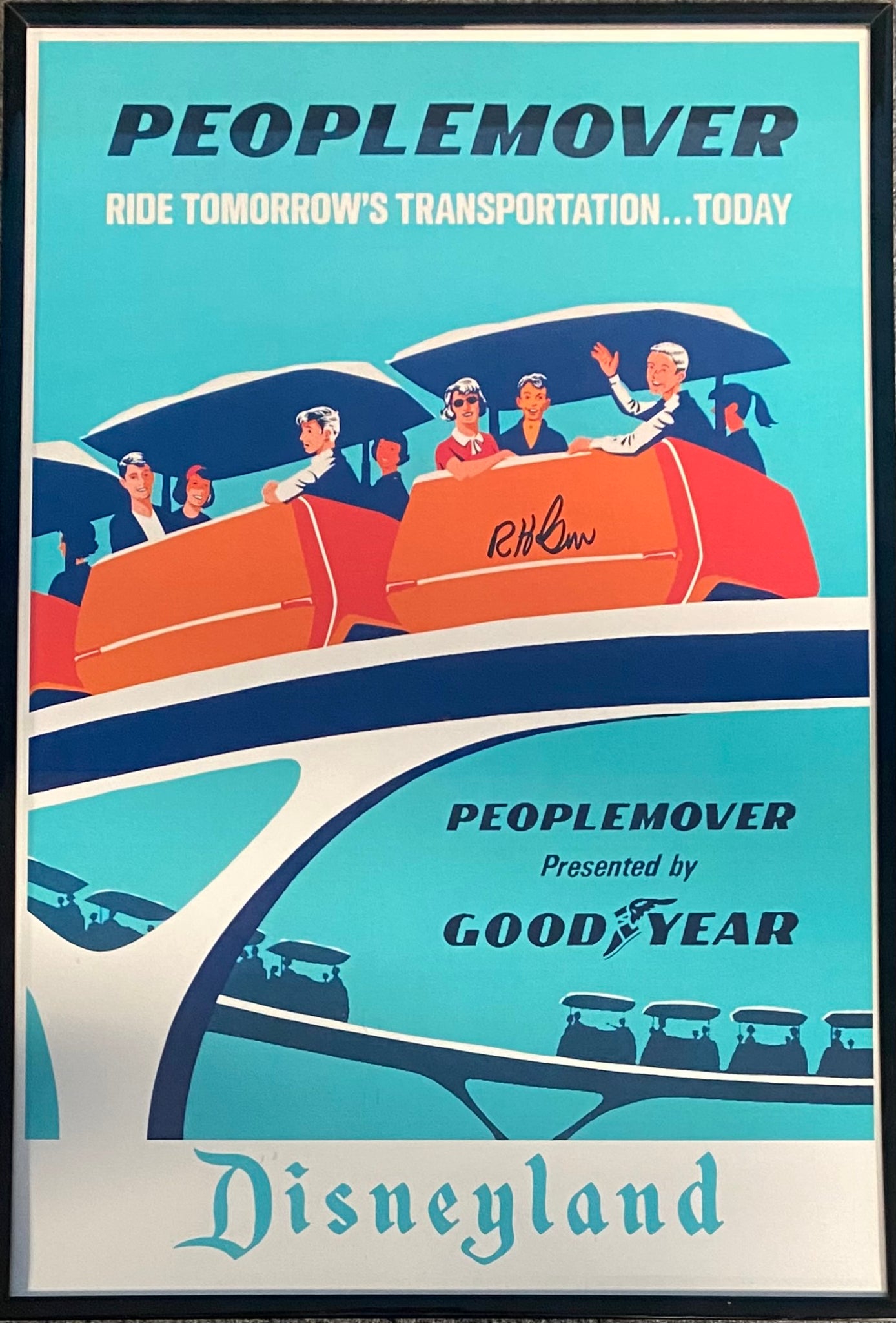 Signed Bob Gurr Peoplemover Tomorrowland Disneyland Framed Poster 12x18