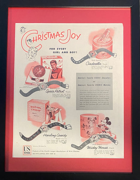 Vintage 1953 US TIME Christmas Watch Framed Ad Mickey Mouse