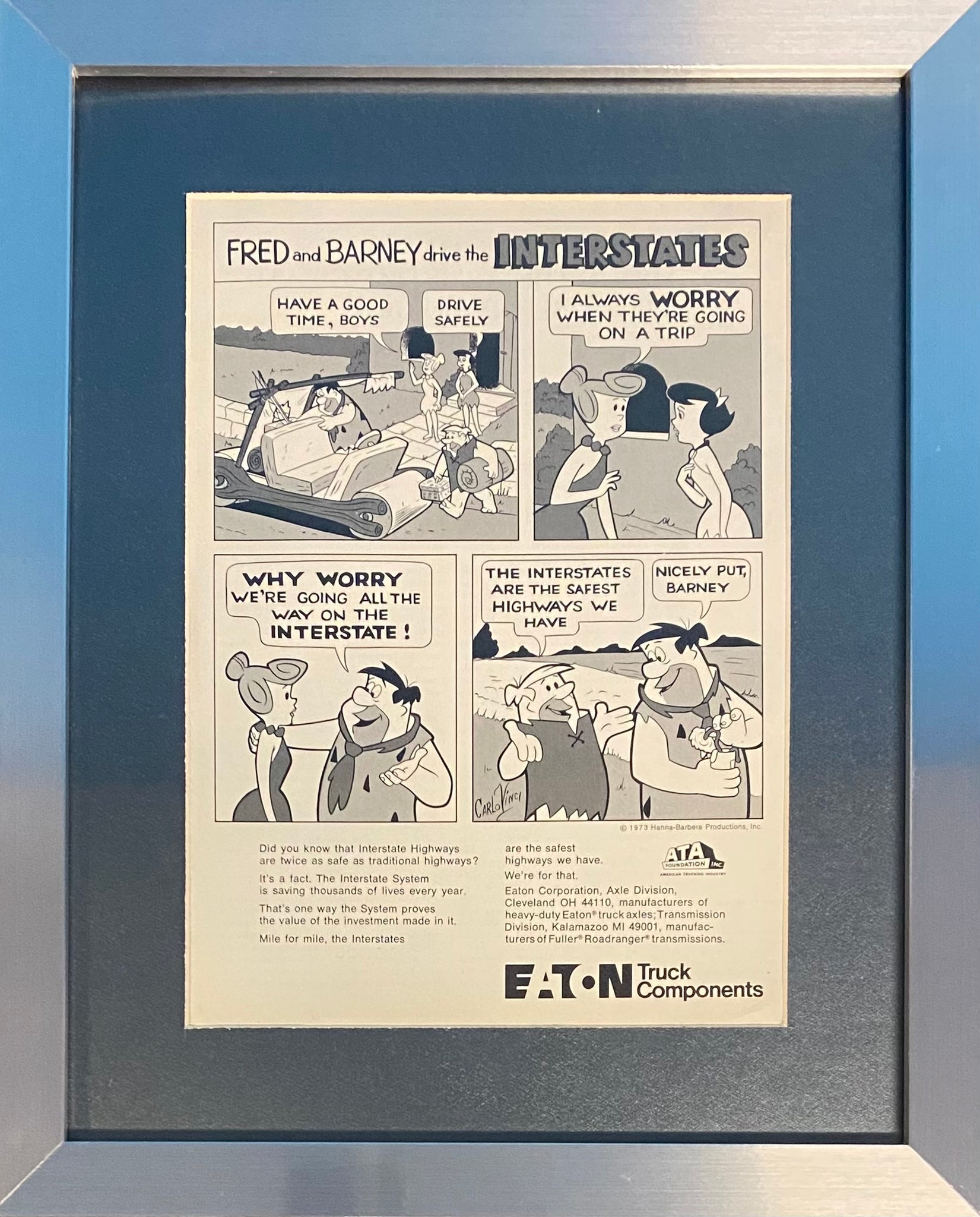 Vintage 1973 The Flintstones Eaton Truck Components Framed Magazine Ad 11 x 14 #2