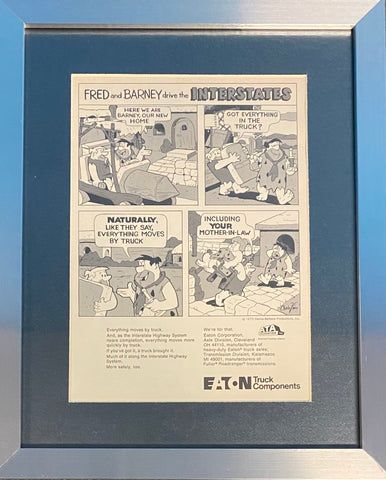 Vintage 1973 The Flintstones Eaton Truck Components Framed Magazine Ad 11 x 14