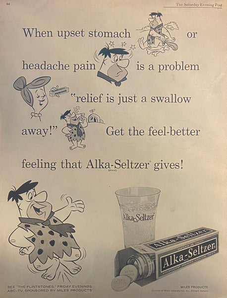 Vintage 1961 The Flintstones Alka-Seltzer Framed Magazine Ad 16 x 12 Hanna Barbera