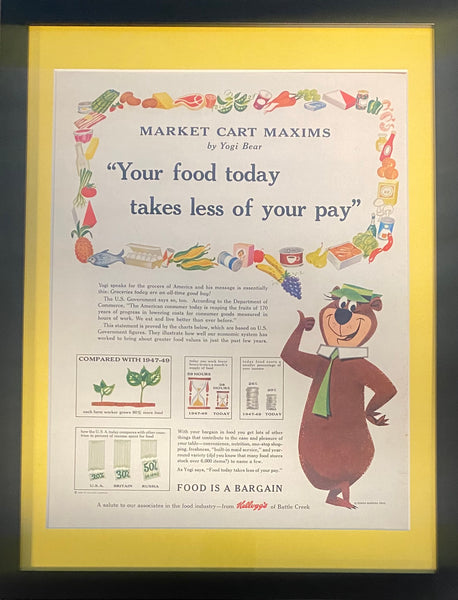 Vintage 1962 Yogi Bear - Market Cart Maxims Framed Ad Hanna Barbera 16x12