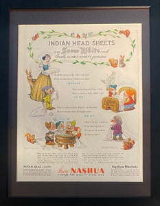 Vintage 1938 Snow White and Seven Dwarfs Nashua Blankets Disney Framed Ad 16x12