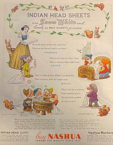 Vintage 1938 Snow White and Seven Dwarfs Nashua Blankets Disney Framed Ad 16x12