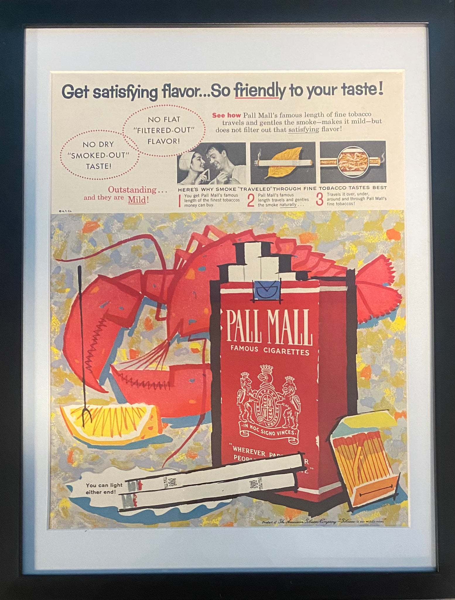 Vintage 1950s Mary Blair Designed Pall Mall Cigarette Framed Magazine Ad #3