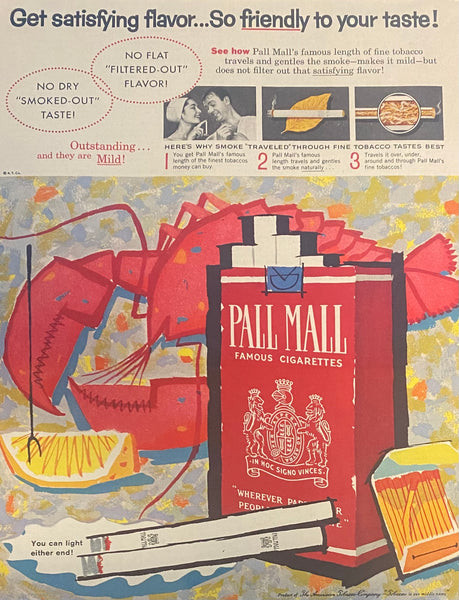 Vintage 1950s Mary Blair Designed Pall Mall Cigarette Framed Magazine Ad #3