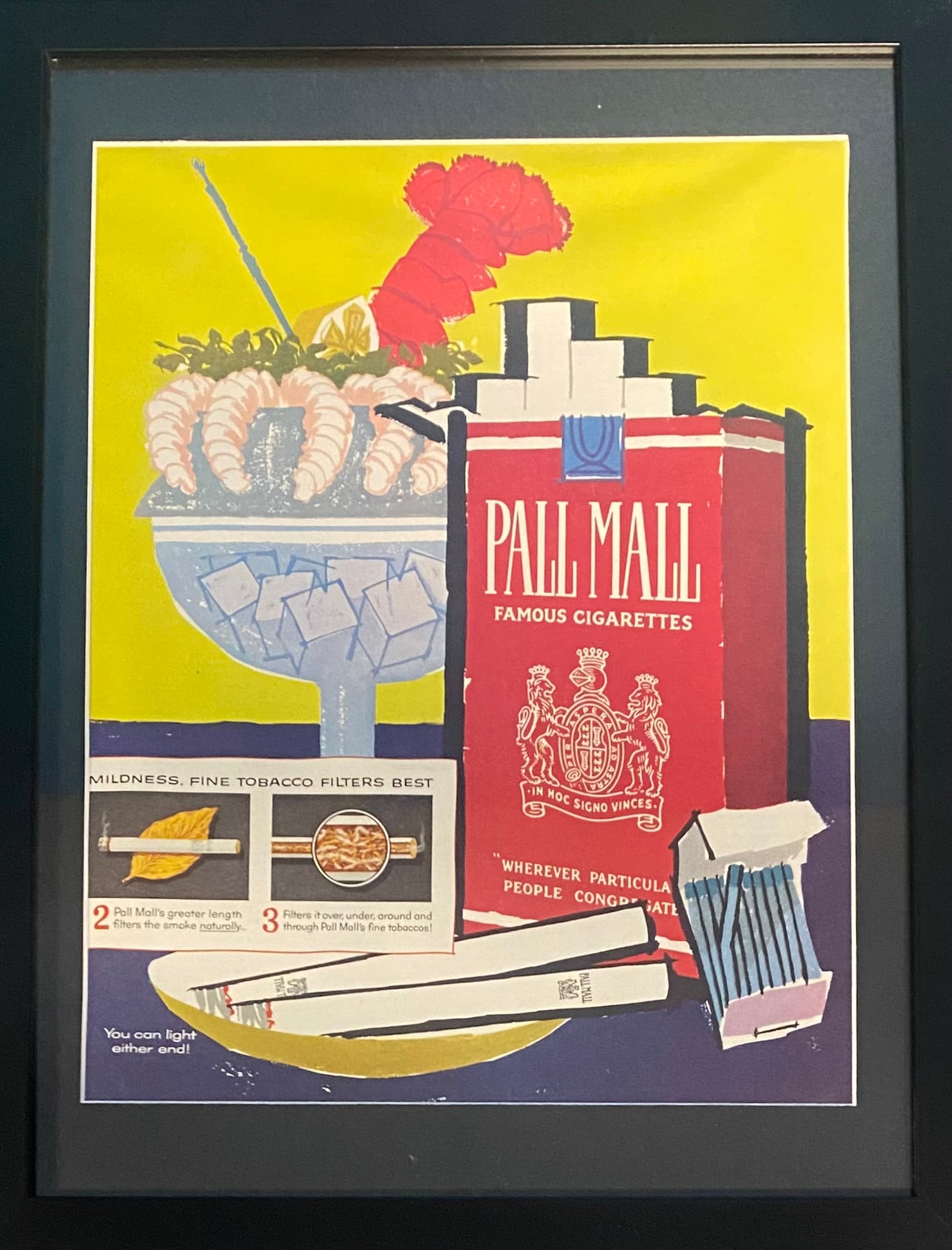 Vintage 1950s Mary Blair Designed Pall Mall Cigarette Framed Magazine Ad #2