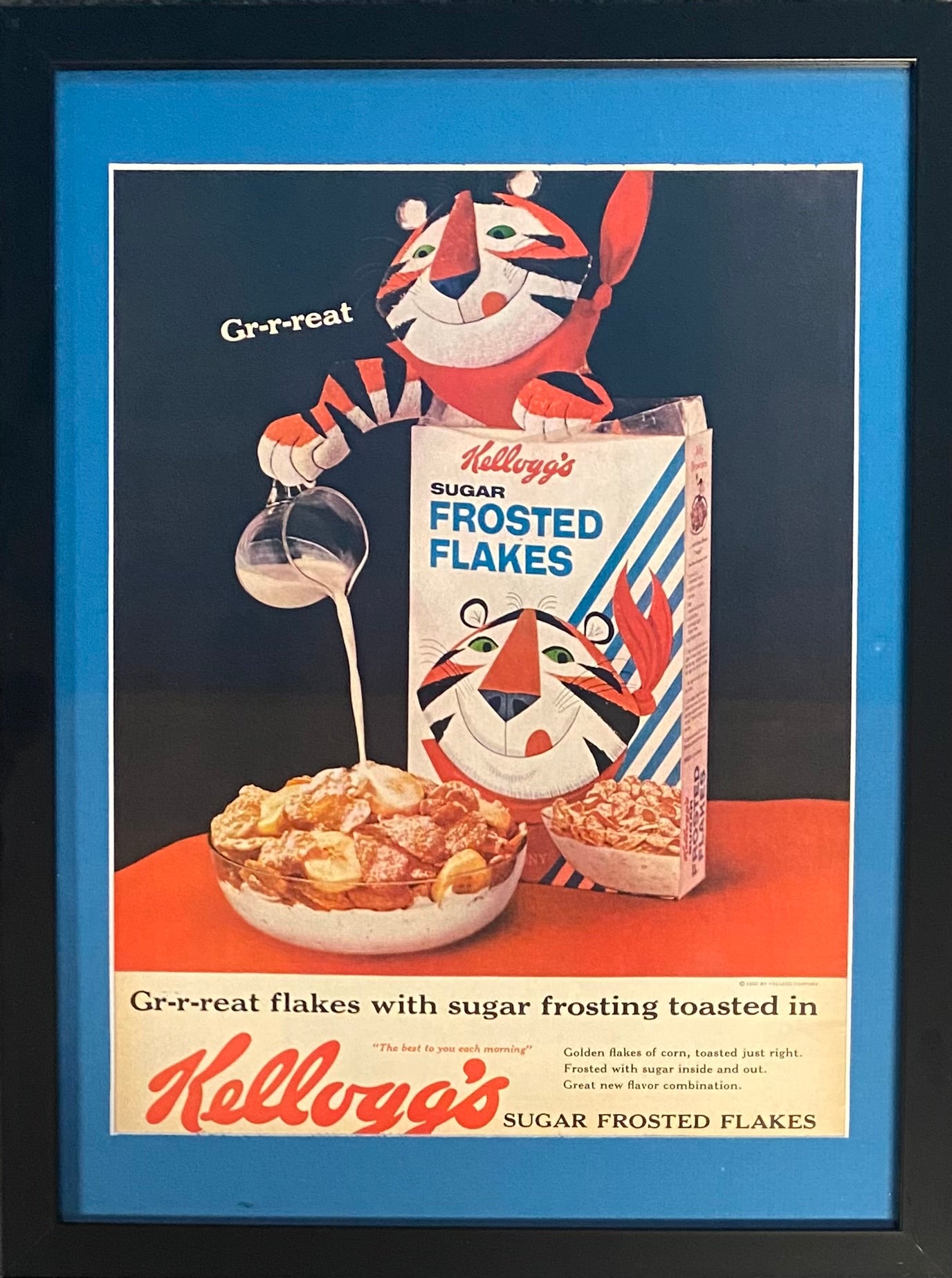 Vintage 1962 Tony The Tiger Kellogg's Frosted Flakes Framed Ad  16x12