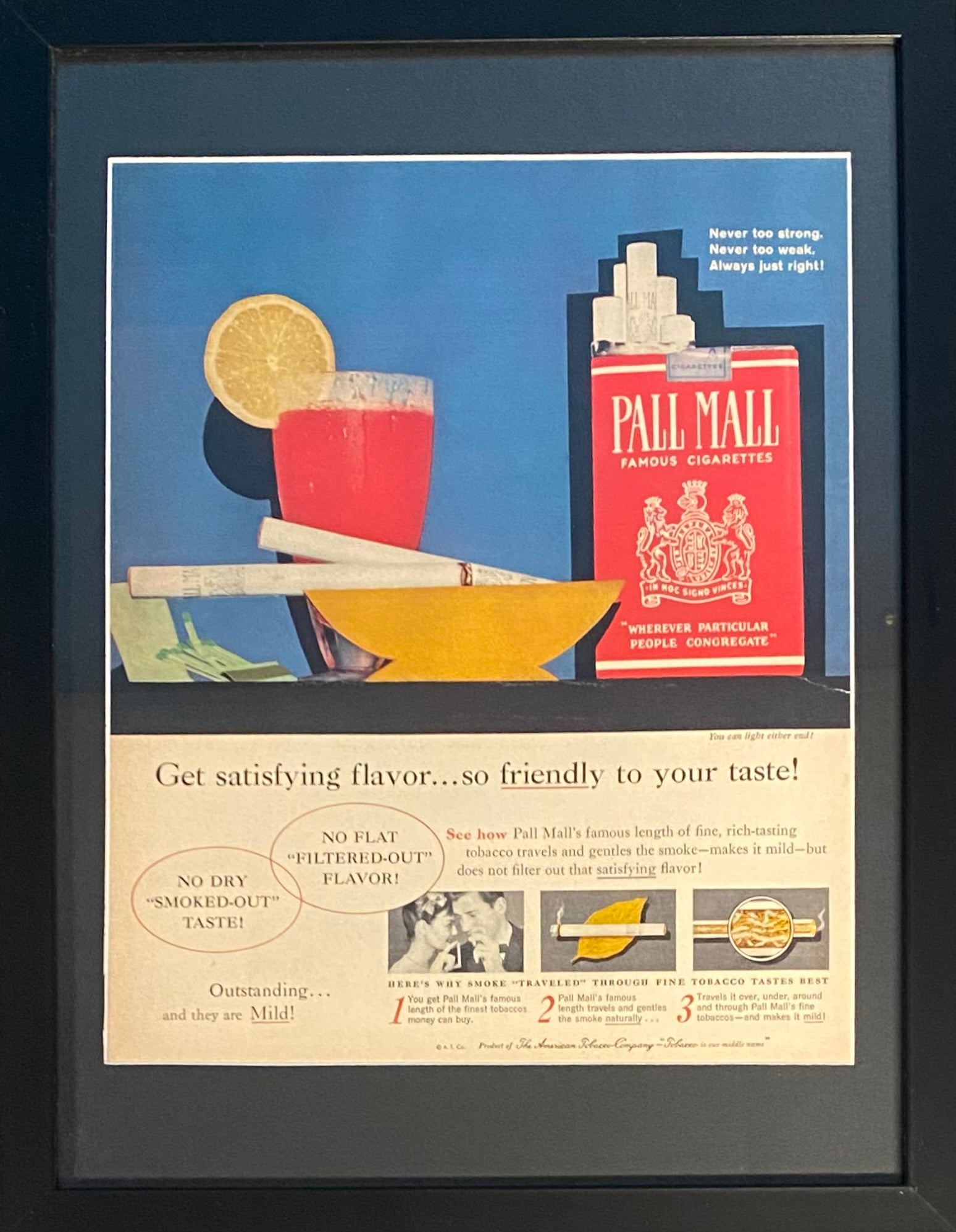 Vintage 1950s Mary Blair Designed Pall Mall Cigarette Framed Magazine Ad #5