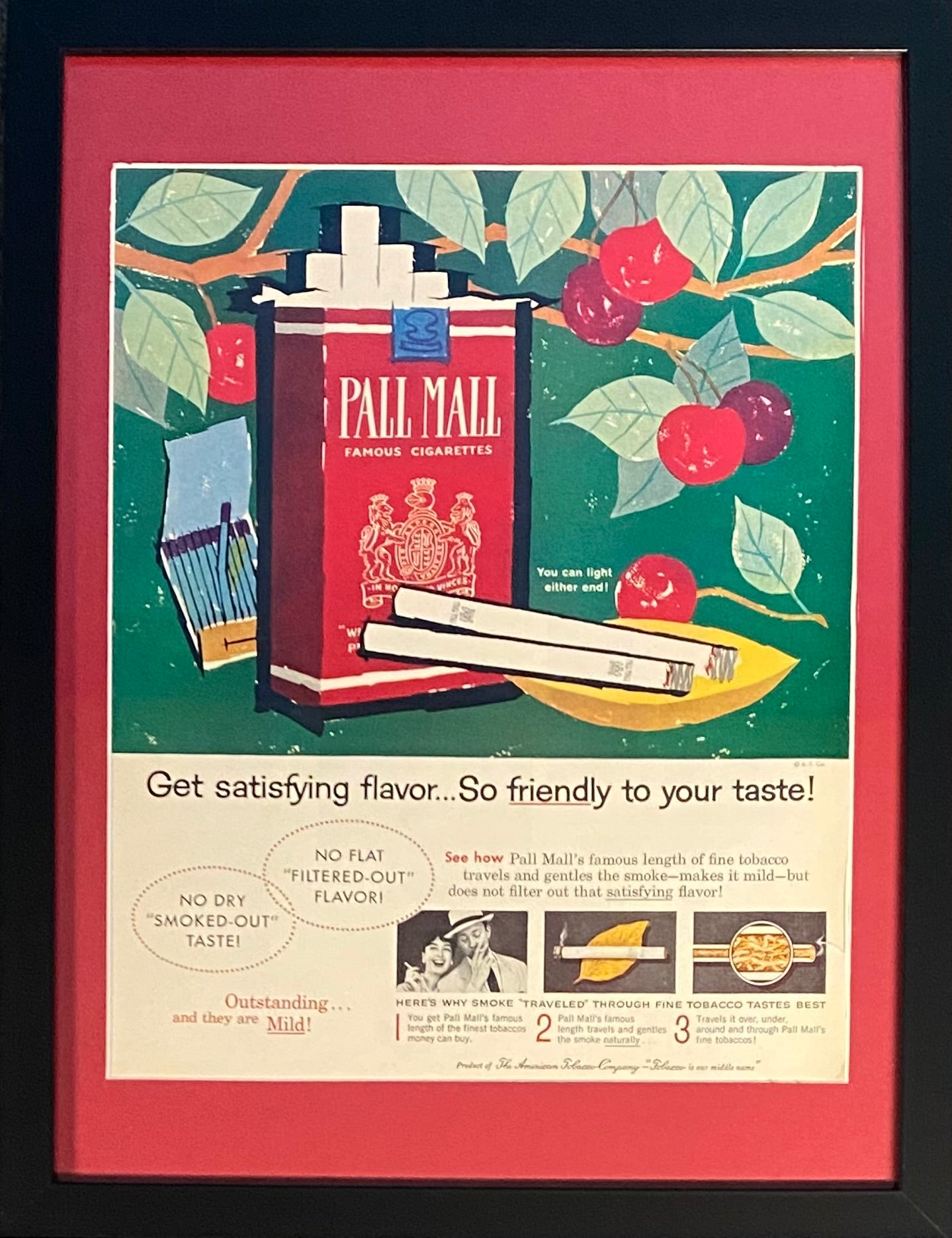 Vintage 1950s Mary Blair Designed Pall Mall Cigarette Framed Magazine Ad #4