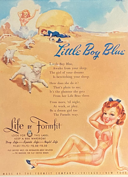 Vintage 1942 Life By Formfit Bra Little Boy Blue Sheep Framed Ad 16x12