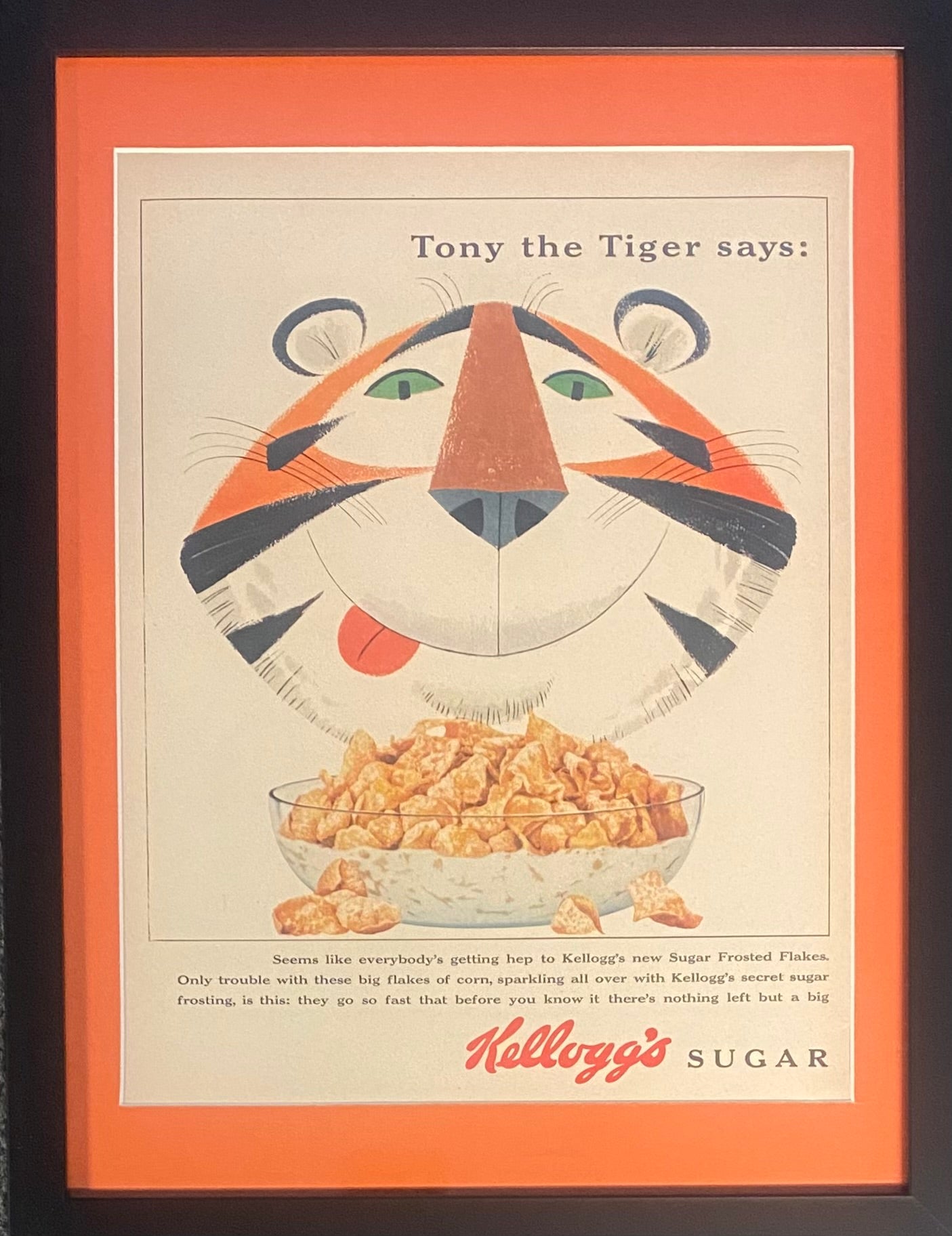 Vintage 1954 Tony The Tiger Kellogg's Frosted Flakes Framed Ad  16x12