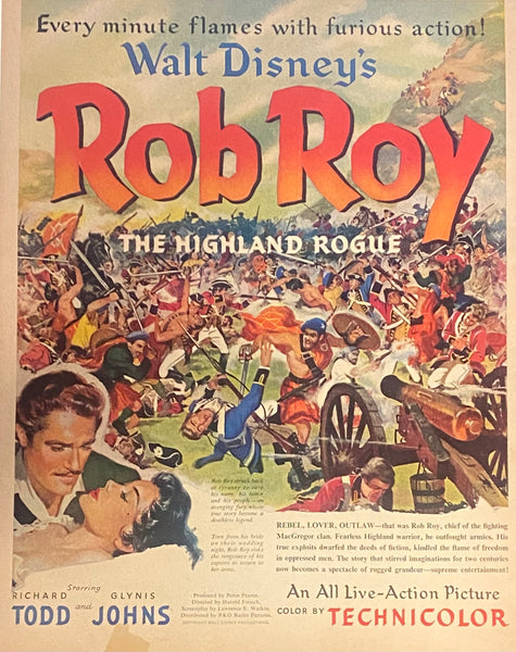 Vintage 1954 Walt Disney's Rob Roy Movie Framed Magazine Ad 16 x 12