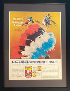 Vintage 1963 Walt Disney's Savage Sam Movie Friskies Dog Food Framed Magazine Ad 16 x 12