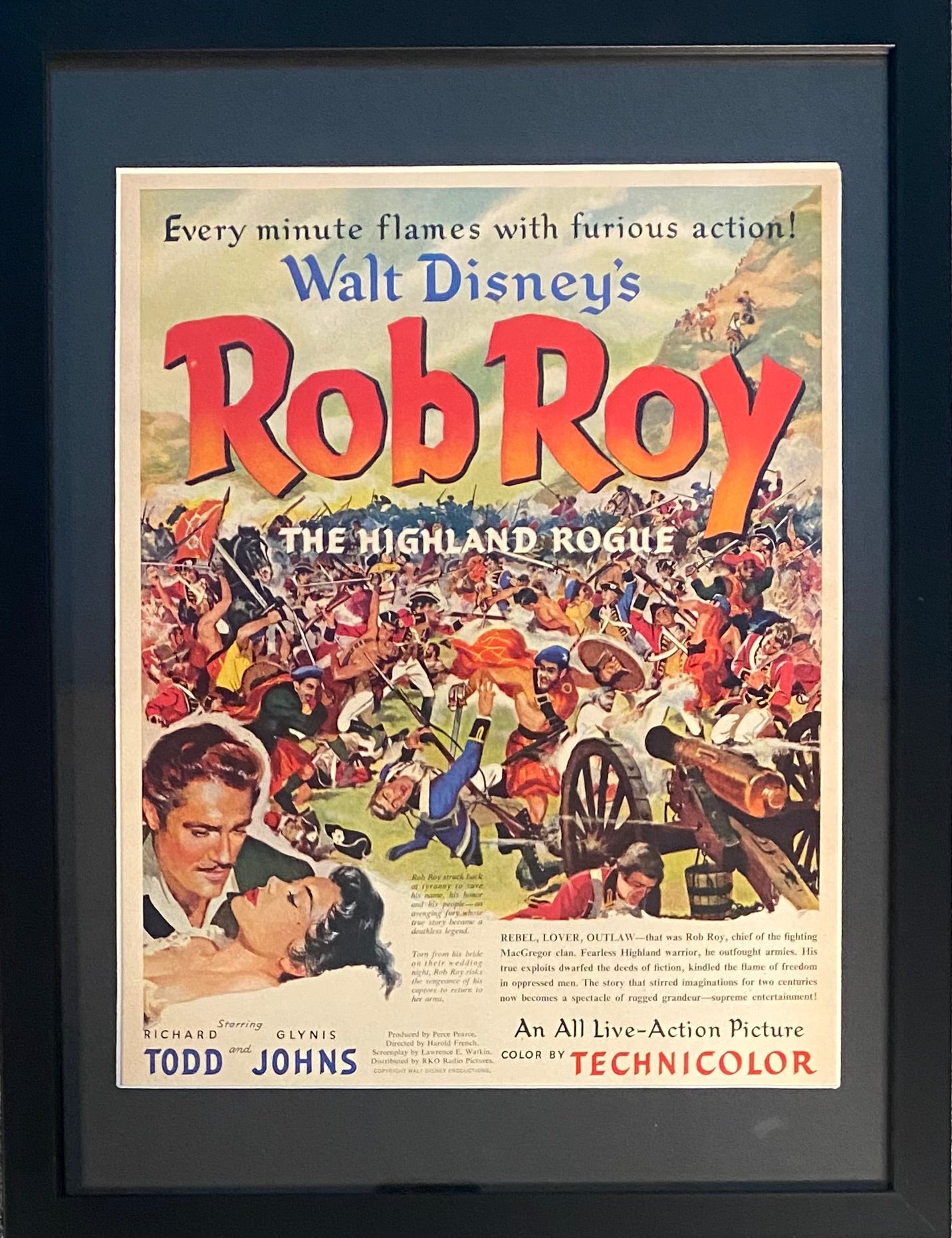 Vintage 1954 Walt Disney's Rob Roy Movie Framed Magazine Ad 16 x 12 #2