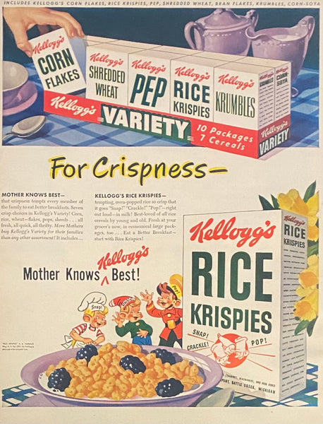 Vintage 1949 Kellogg's Rice Krispies Framed Magazine Ad 16x12