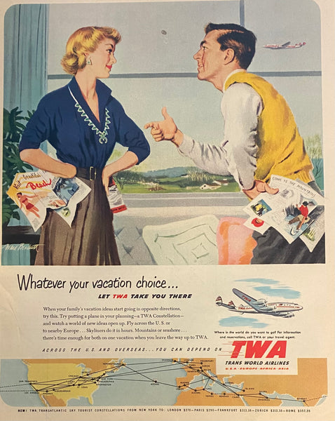 Vintage 1952 TWA Airlines Travel Framed Magazine Ad 16x12