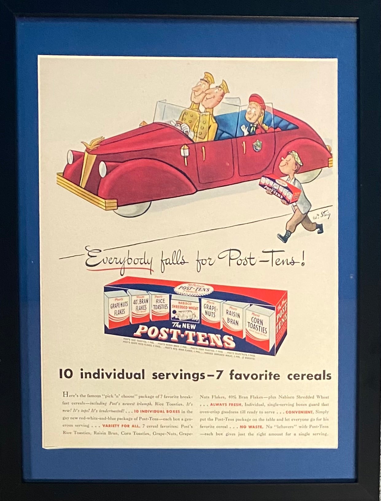 Vintage 1946 Post Cereal Post-Tens Framed Magazine Ad 16x12