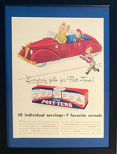 Vintage 1946 Post Cereal Post-Tens Framed Magazine Ad 16x12