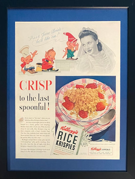 Vintage 1941 Kellogg's Rice Krispies Framed Magazine Ad 16x12