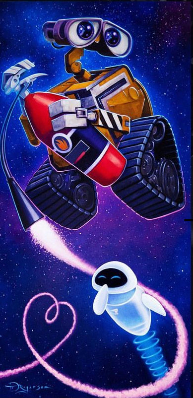 Wall-E and Eve - Original On Canvas By Tim Rogerson- Featuring Wall-E and Eve