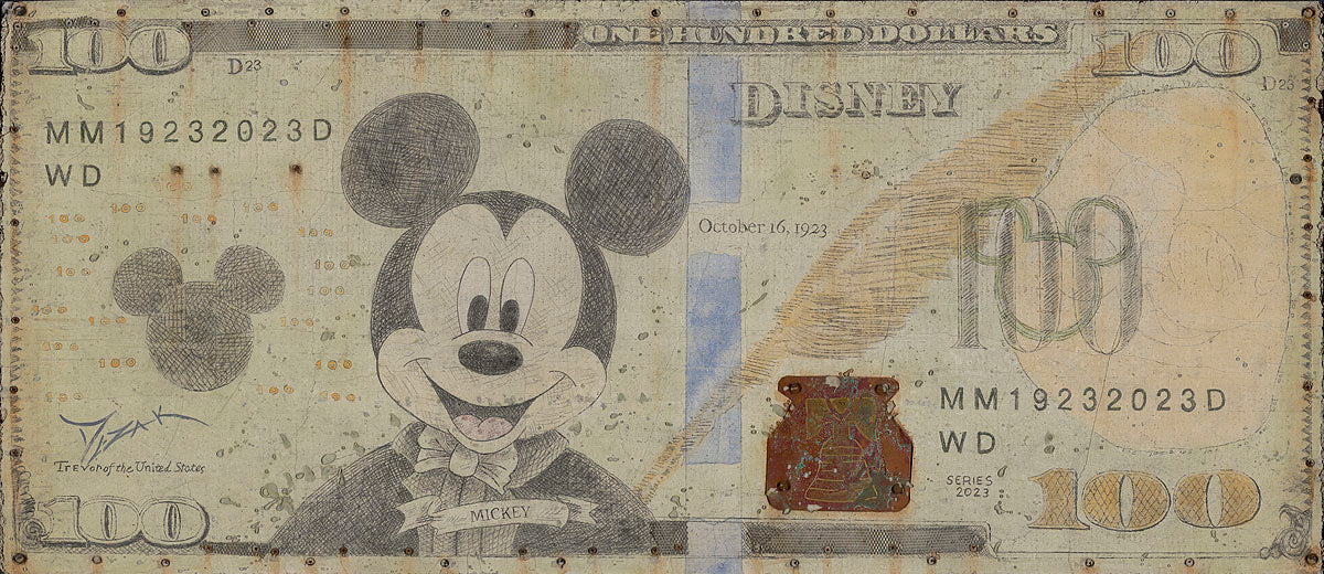 Mickey 100 Hundred Dollar Bill by Trevor Mezak Limited Edition Giclée on Canvas Featuring Mickey Mouse