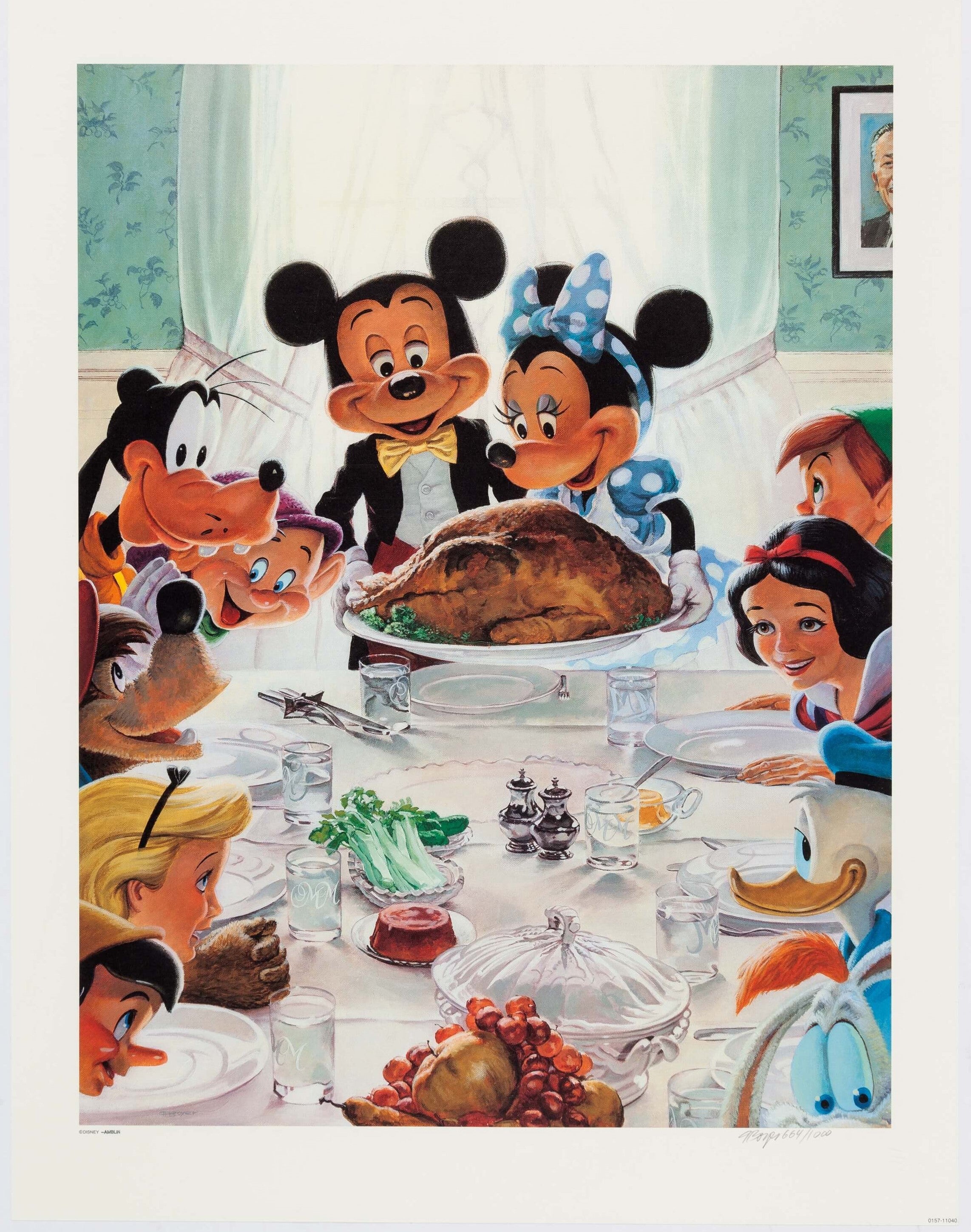 Mickey Mouse and Friends - Family Dinner Limited Edition Lithograph Print Framed Signed by Charles Boyer