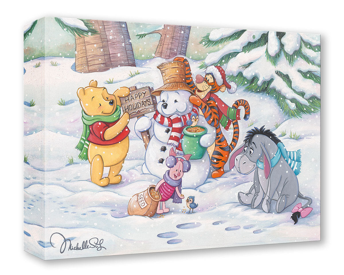 Pooh's Winter Holiday By Michelle St. Laurent Treasures On Canvas Featuring Winnie The Pooh and Friends