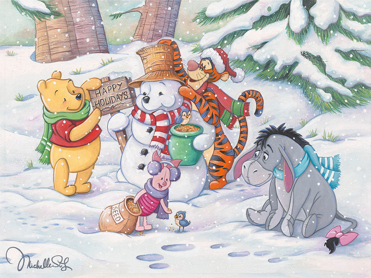 Pooh's Winter Holiday By Michelle St. Laurent Limited Edition Giclée On Canvas Featuring Winnie the Pooh and Friends