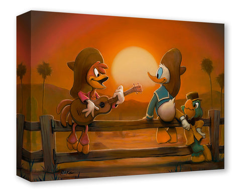 Sunset Song by Rob Kaz Treasure On Canvas featuring Donald Duck, Jose Carioca, and Panchito