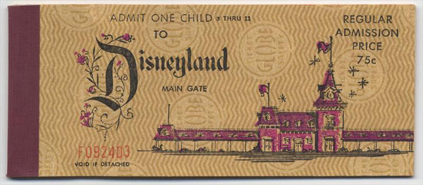 Disneyland Complete + Unused 15 Adventures Ticket Book with Main Gate Admission May 1969