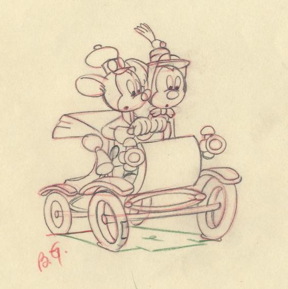 The Nifty Nineties Animation Drawing of Mickey and Minnie Mouse 1941 Framed