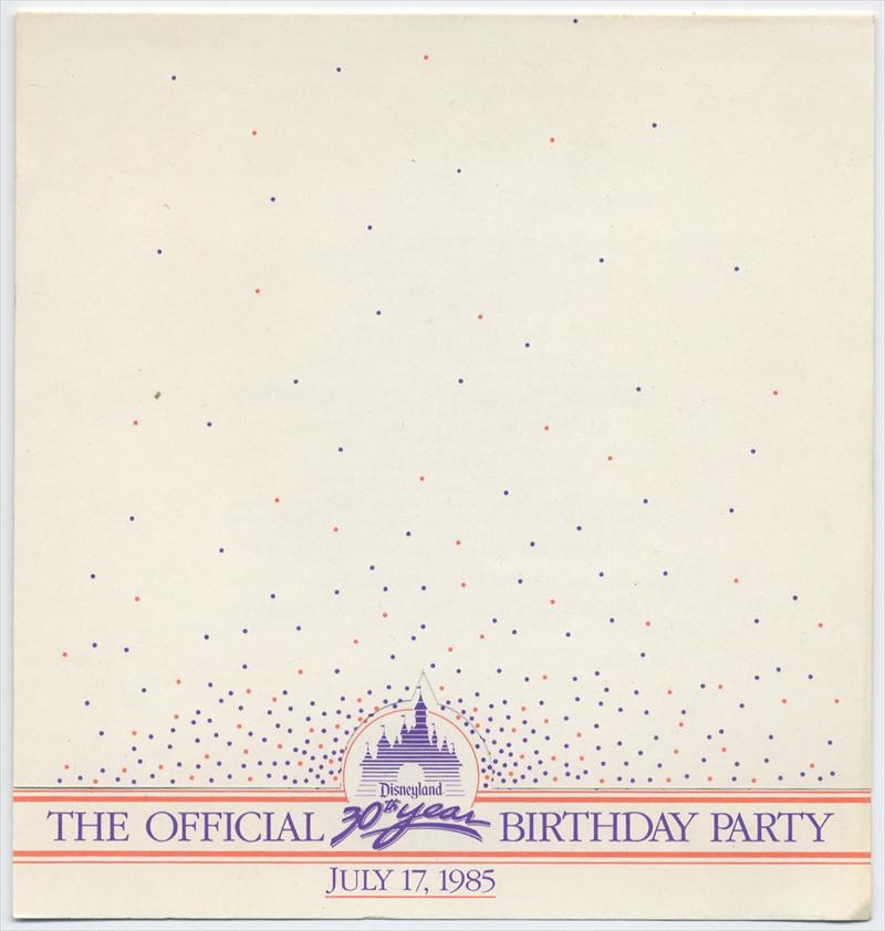 Disneyland 30th Year Birthday Party Program, 1985